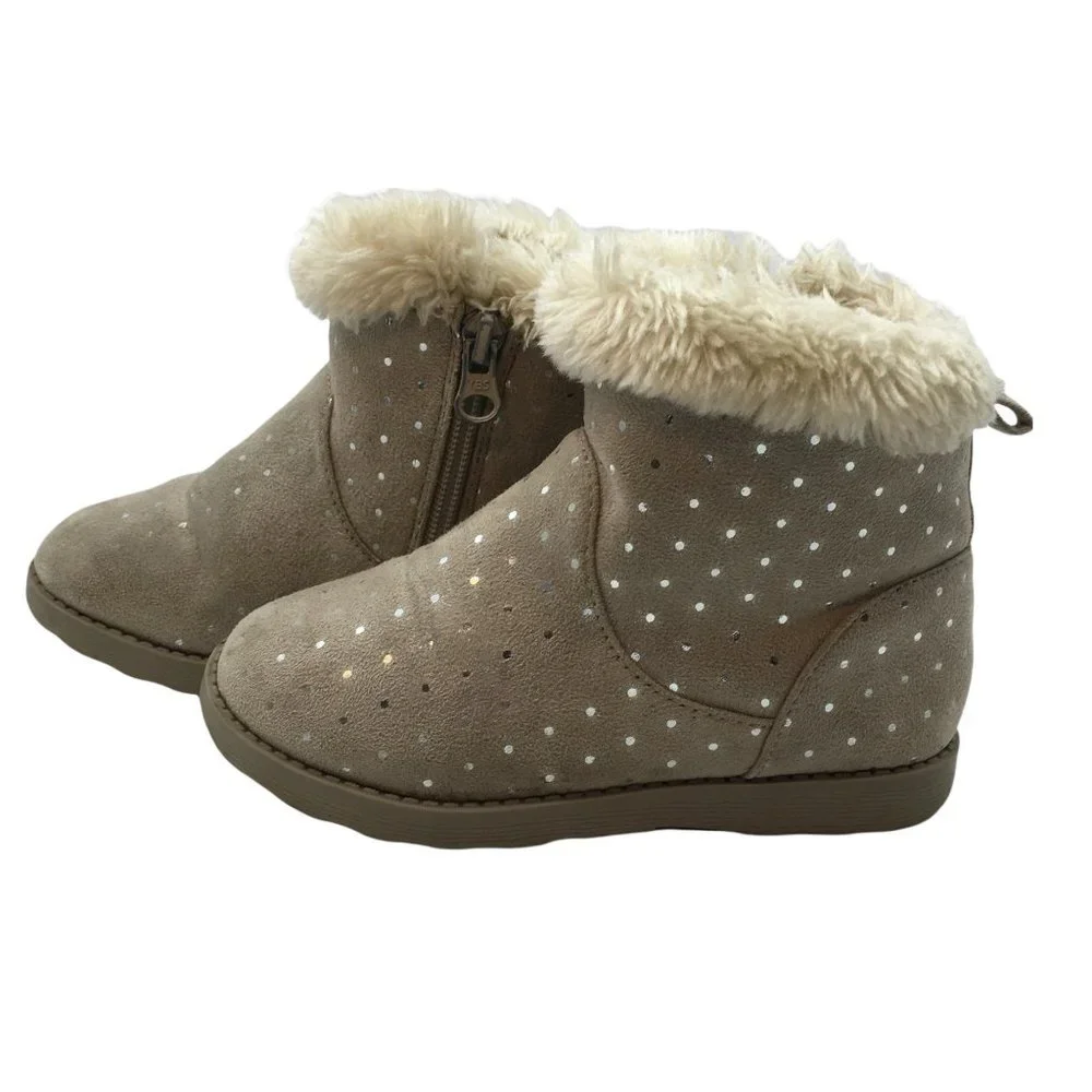 Cat & Jack snow boots tan Oriole Fleece ankle booties Faux suede fur Size 10